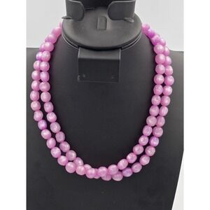 Fashion Pink Lavender Beaded Strand Necklace Double Wrap Long Lucite Statement